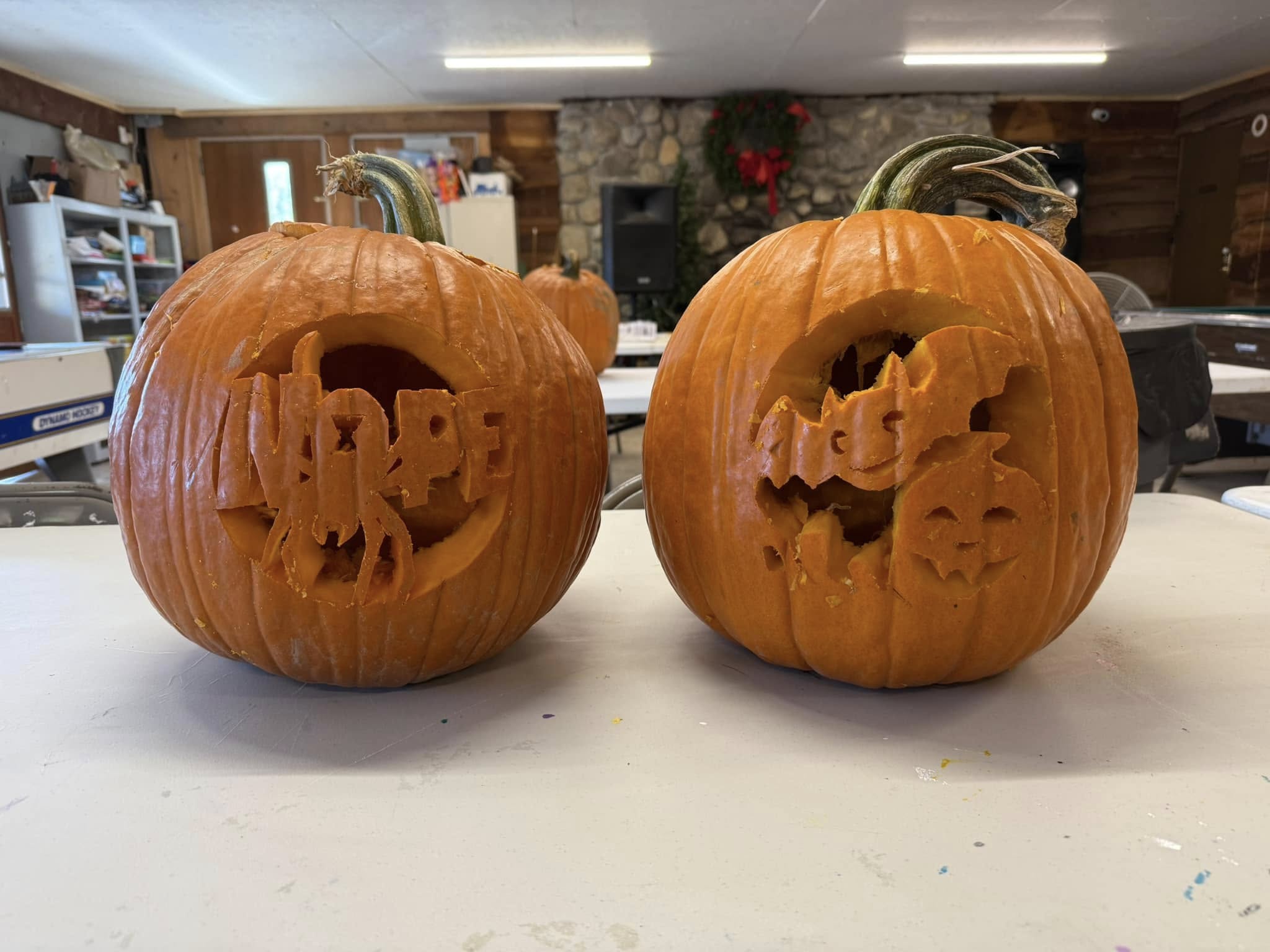 Carved pumpkins at a Flint Creek Halloween activity
